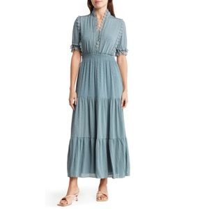 NWT EMERALD MAX STUDIO Jacquard Dot Lace Trim Maxi Dress